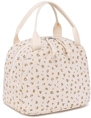 LEDAOU isolierte Lunch-Box Frauen wiederverwendbare Lunch-Tasche Cord Mittagessen Tote Handtaschen auslaufsichere thermische Kühler Mittagessen Fall große Kapazität Lunch-Box (Kord Blume)