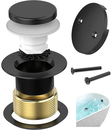 Sogmeter Kit de drenaje de bañera negro mate con recogedor de pelo, repuesto de drenaje de latón de alta calidad y placa frontal de desbordamiento de 2 agujeros, montaje de tapón de drenaje de bañera