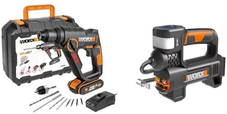 WORX WX390 Bohrhammer SDS-plus & WX092.9 Akku-Kompressor - 4 in 1: multifunktionale Luftpumpe
