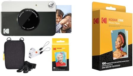 KODAK Pacchetto Base per Fotocamera istantanea Printomatic (Nero) + Carta Zink (20 Fogli) & Carta fotografica Zink Premium 2x3 pollici (100 fogli) compatibile con fotocamere e stampanti