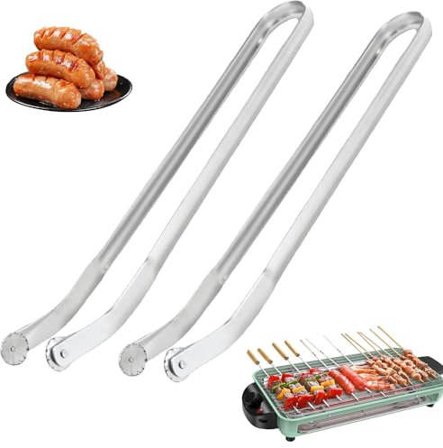 ZRYYSNW Grillzange mit Rädchen, 2 Stück 38CM Würstchen Wendezange, Grillzange Drehbar, BBQ Sausage Turning Tongs, Grillzange mit Rädchen Zum Drehen für Kochen, Grillen, Buffet