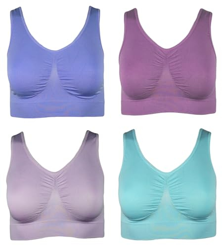 J-Line 4er Damen Komfort Bustier Schlaf BH ohne Bügel nahtlos Soft Bra Bralette; Farbe: Flieder; Größe: L