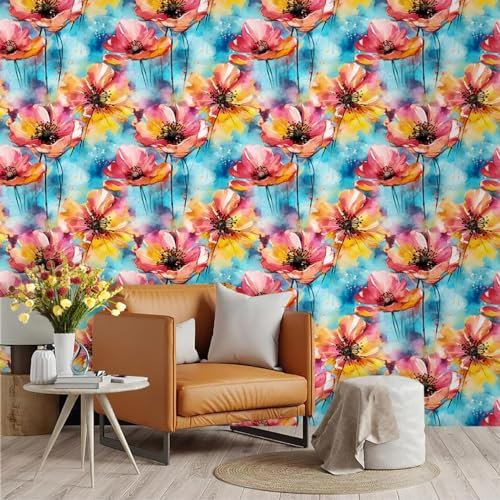 Selbstklebende Tapete Gelb Rot Blau Strukturtapete Wandtattoo Schlafzimmer Tapete Selbstklebend Vliestapete Wallpaper for Living Room Tapeten Leicht zu Entfernen Wandschutzfolie 45x300cm