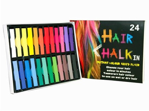 S&Q Temporary Hair Chalk Colouring Kit, 24 Colours, DIY Rainbow Hair Dye for Kids and Adults.
