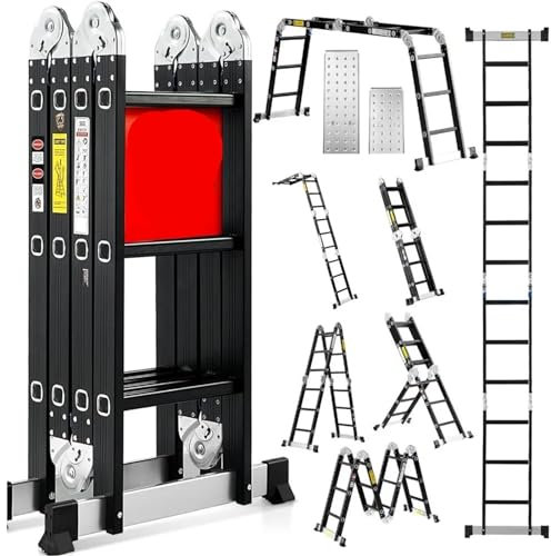 Teleskopstege fällbar stege 7-i-1 multifunktionsstege, aluminiumutdragbar stege, 30 meter, hopfällbar, justerbar, teleskopstege, högpresterande stege