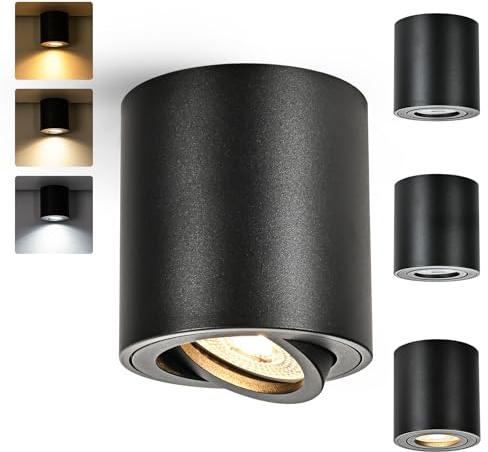 Gleonlux LED Deckenspot Aufbauspot Schwarz Dimmbar, Aufbaustrahler Schwenkbar mit GU10 Fassung, LED Spots 230V 5W CCT 3000K/4000K/6000K, Aufputz Spots Deckenstrahler aus Aluminium Downlight 4 Stück