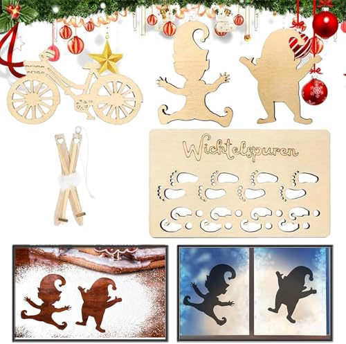 5 Stück Wichtel Schablone Fußabdrücke,Wichtel Fußabdrücke Schablone,Weihnachtswichtel Zubehör,Wichtel Zubehör Fußabdrücke,Holz Wichtel Fußspuren Für Glass Door Floor, Weihnachtsdekoration
