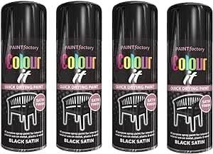 DIOXSTAR Satin Black Spray Paint, Quick-Drying Formula, Resistant To Fading And Chipping, Long-Lasting Protection, Aerosol Design, Easy, Mess-Free Application, Pack of 4
