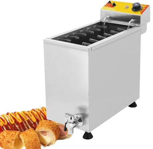 Cheese Hot Dog Sticks Maker Machine, Commercial Deep Fryer-25L Capacity - Cheese Hot Dog Sticks Frying Machine, Electric Sausage Grill, with Drain and lid,110V
