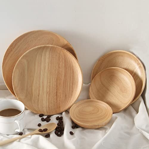 UPLKECNZD Fruttiera Rotonda in Legno di Gomma, Piatti da Frutta, piattino, Vassoio da tè, Piatti da Dessert, Piatti da Portata, Pane, Piatto da Colazione in Legno massello, stoviglie, fruttiera