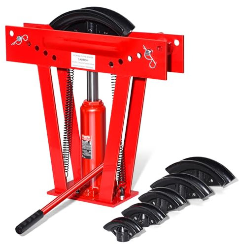 VEVOR Hydraulic Pipe Bender, 12 Ton Manual Copper Exhaust Pipe Bending Machine with 6 Dies (1/2 - 2) and 90-180° Adjustable Rollers, Heavy-Duty Pipe Tube Bender for Piping Railing Construction