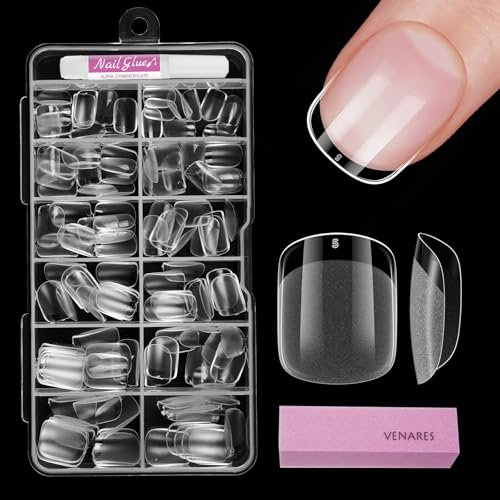 Nageltips Kurz für Gelnägel, Venares 120 Stück Full Cover Nail Tips Square, 12 Größen Soft Gel Press on Nails Quadrat, Künstliche Nagel Tips Set Extra Kurz