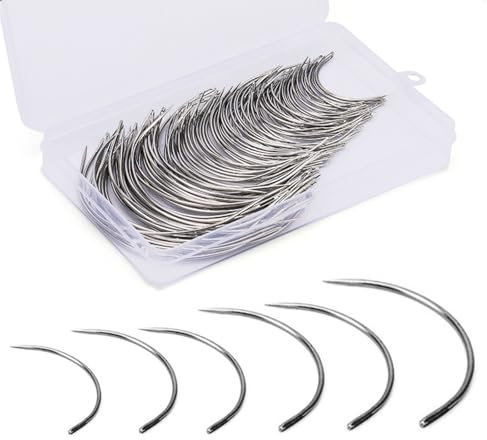 Ukbzxcmws Aguja de coser de cuero, aguja curvada, aguja de peluca, aguja de tapicería para costura, reparación de lona, punto de manualidades