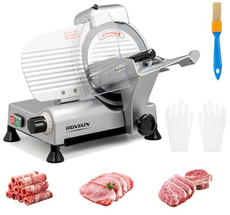 ROVSUN 300W Commercial Meat Slicer, 10inch Electric Meat Slicer Machine ETL Certified with Adjustable Thickness(0-12mm), Frozen Meat Deli Cheese Food Slicer for Home and Commercial
