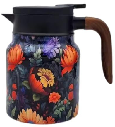 Fenteer Jarra con Aislamiento Al Vacío, Botella de Agua Caliente S, Tetera Floral Vintage, Jarra de Agua Caliente Reutilizable a La Moda Sin Fugas para La COC, Naranja, Individual