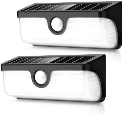 Moman Lampe Solaire Extérieur Interconnectable (2 pièces), Applique Murale Solaire avec Détecteur de Mouvement Activé Aimultanément, Lumière LED Etanche IP65 pour Balcon, Jardin et Garage