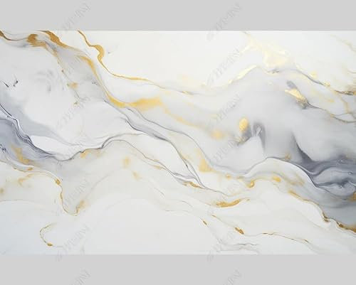 MZOwallpaper Papier Peint Intissé Marbrage Blanc Poster Tableaux Muraux Tapisserie Photo Trompe L'Oeil Salon Chambre Art Mural 400Cm(L) X280Cm(H)