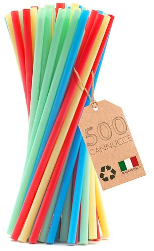 500 Cannucce colorate in Cellulosa di Legno - lunghe 21 cm x 7 mm - Cannucce in bio legno, adatte per cocktail, bar e catering. Resistenti fino a 40 gradi