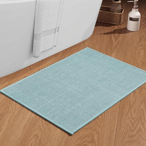 chakme Dünn Badezimmerteppich, 43x61 cm Blau Badematte rutschfest | Schnelltrocknend Badteppich, Waschbar Badvorleger, Gummi Duschvorleger