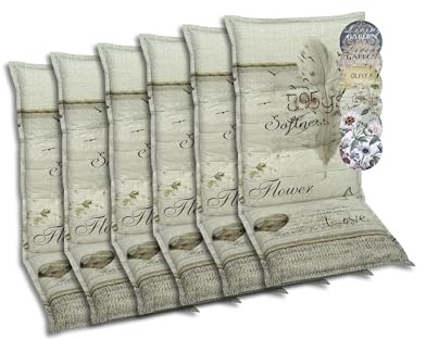 GO-DE Textil Bequeme und attraktive Polsterauflagen für Hochlehner-Gartenstühle (6er-Set, Feder beige, Hochlehner)