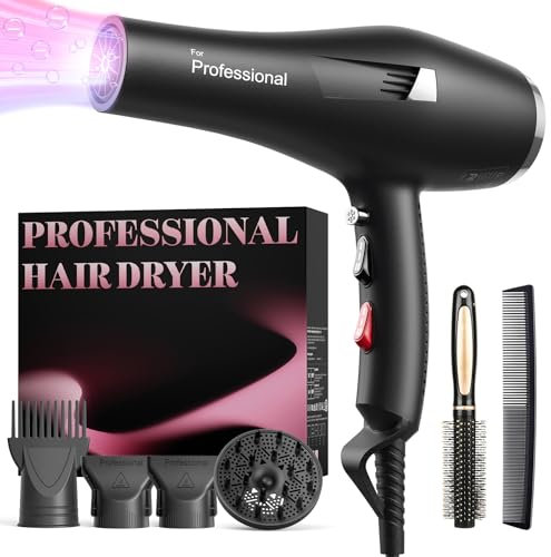 Dekuri Föhn Ionen, Profi Fön Haartrockner Hair Dryer Haarföhn mit 1 Diffusor 2 Stylingdüse, 3 Heiz und 2 Geschwindigkeitsstufen, 2,5 Meter langes Netzkabel, Starker Fön für Familie