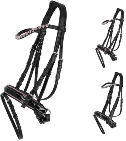 NETPROSHOP läder träns bixie med hjärta strass mjuk vadderad shetty och mini shetty, storlek: mini shetty, färg: rosa