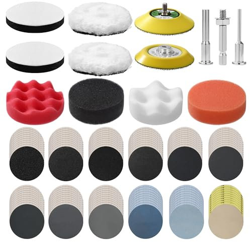 133 piezas de Pulido Atornillador Inalámbrico,Juego de Lijado y Pulido de 3 Pulgadas, Disco de Lijado y Pulido en Húmedo de 75 mm, Juego de Esponjas para Pulir, Lijado