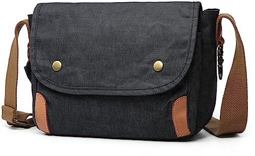 WAOYANM Herren Umhängetasche Aus Vintage Outdoor Travel Canvas Schultertasche Kuriertasche Multi Pocket Laptop Tasche Work Business Messenger Bag Satchel Seitenbeutel black