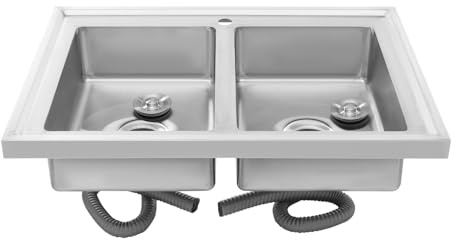 Fregadero doble de acero inoxidable con escurridor, 80 x 60 cm, estirado y pulido, para restaurante, hogar, comercios