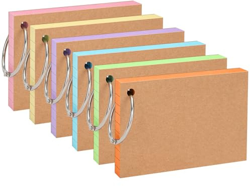 OWLKELA Flash Cards 300Pcs, 4.13x2.91 inch, 6 Colors, 6 Binder Rings | Index Card, Ruled Revision Card with Kraft Paper, Study Cards for Office, School, Home, Classroom Supplies