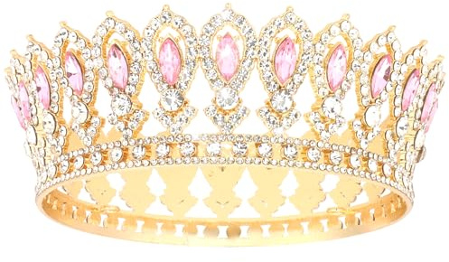 KEUKORZ Rosa Gold Tiara für Frauen - Runden Diamantkranz für Brautinnen - Modisches glänzendes Strasshaarband Haarband-Zubehör für Königin, Prinzessin, Braut zu Hochzeiten, Partys, Proms als Deko