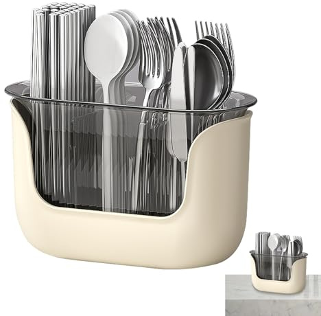 Porte-ustensiles de cuisine, support d'ustensile pour le plan de travail | Porte-couverts avec 3 compartiments, conteneur d'ustensiles transparent, remplissage pour les couverts, plan de travail de