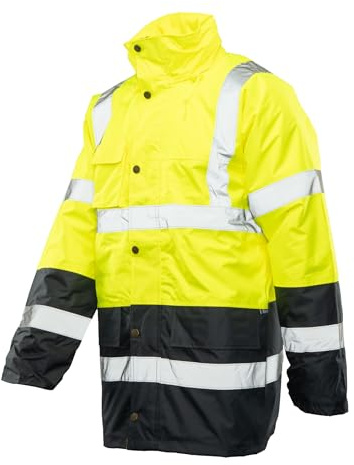 Seven Kings Parka Arbeitsjacke Winter Gefüttert - Wasserdichte Warnschutzjacke Kategorie II Klasse 3 - Reflektierende Schutzjacke mit Kapuze für Bau und Lager - konform mit europäischen Normen