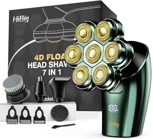 Head Shavers for Bald Men - 7D Arc Magnetic Detachable Electric Razor, Waterproof Wet Dry 5-in-1 Electric Shaving & Grooming Kit, LED Display Rechargeable Head & Body Hair Shaver, Green
