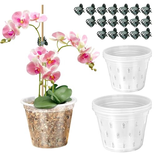 Richaa 6 PCS Orchid Pots, 10.5/12.7cm Plastic Plant Pots with 18 Plant Clips, Nursery Pots for Orchid Succulents Outdoor Indoor Plants