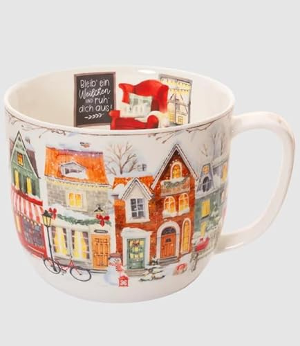 Kaffeebecher Winterstädtchen, 700 ml, Kaffeetasse Tassen Teetassen Kaffeepott Henkelbecher, Stadt im Winter