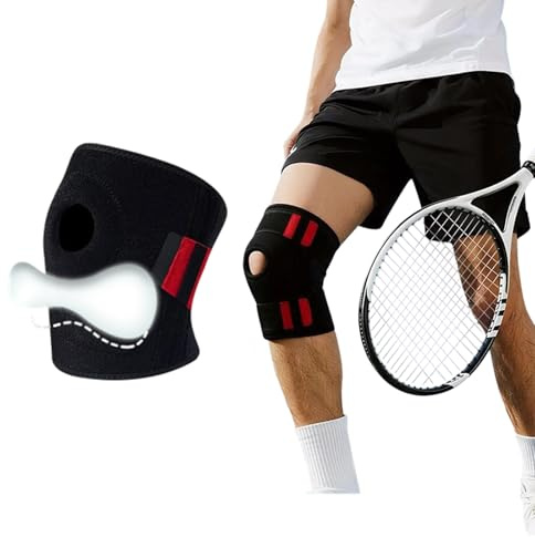 Smbrige Kniebandage Damen & Männer: 4 Federn, dickes Silikon & 3 Gurte. Stabile Bandage Knie für Outdoor-Sport. Patella-Dämpfung & Gelenk-Halt. Rutschfest & Verstellbar, XL