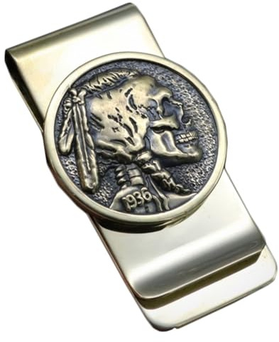 Pince à Billets en métal, Pince à Billets tête de Mort en Laiton, Portefeuille de Poche Avant rétro Minimaliste for Homme