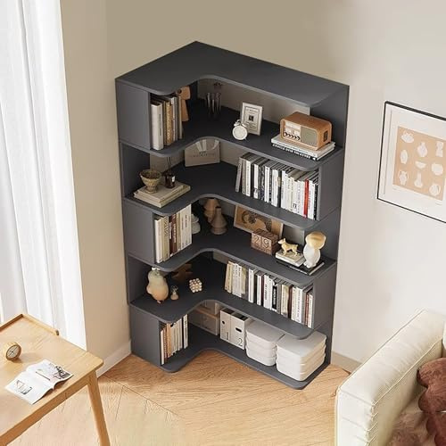 Corner Bookshelf, 6-Tier Tall Bookcase with Anti-Drop Panel, L-Shaped Etagere Shelf, Freestanding Display Rack for Home Office and Living Room Storage Organizer