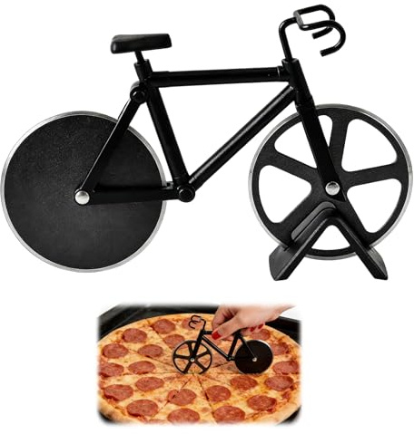 NYVOR Coltello da pizza a forma di bicicletta, 18,5 cm coltello da cucina in acciaio inossidabile con rivestimento antiaderente, tagliare torta, tagliatelle e panini, forniture per la cucina(nero)