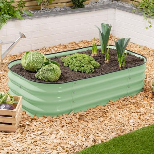 CHRISTOW Rectangle Raised Garden Bed, Sage Green, 120cm x 60cm | Galvanised Steel Construction, Raised Design for Healthy Growth, Open Base for Drainage, Removable Protective Rubber Rim