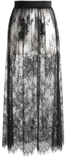 Luxylei Cheongsam-spetskjol, Pudic halvkjol med blommig spetsfåll, andningsbart foder för traditionell kinesisk Qipao-klänning