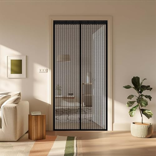 Mosquiteras para Puertas 105 x 185 cm Transpirables Antimosquitos, Sin Taladros, Magnético Automático, Con Velcra, Cortina Mosquitera Corredera para Pasillos Balcn Puertas, Negro