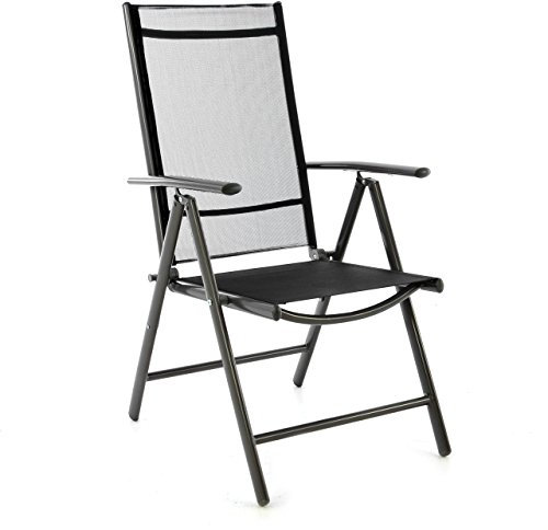 Nexos Klappstuhl aus Aluminium mit Armlehne – Farbe: Textilene: Schwarz – Rahmen: Anthrazit