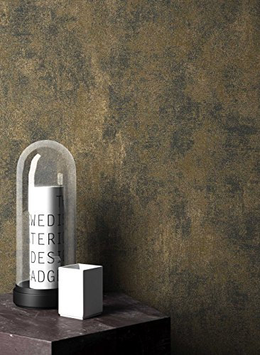 NEWROOM Barocktapete Tapete Schwarz Putz Beton Uni Vliestapete Gold Vlies moderne Design Optik Struktur inkl. Tapezier Ratgeber