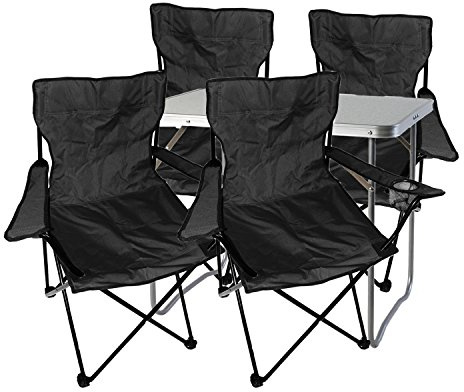 Mojawo 5tlg. Campingmöbel Set Alu 70x50x59cm 1x Campingtisch mit Tragegriff + 4 Anglerstühle, Faltstühle Schwarz