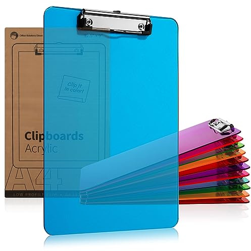 Lot de 12 planchettes à pince en plastique avec clip bas - 31,8 x 22,9 cm - Planches à pinces en plastique transparent - Pour salle de classe - Peut contenir 100 feuilles - Porte-bloc en acrylique