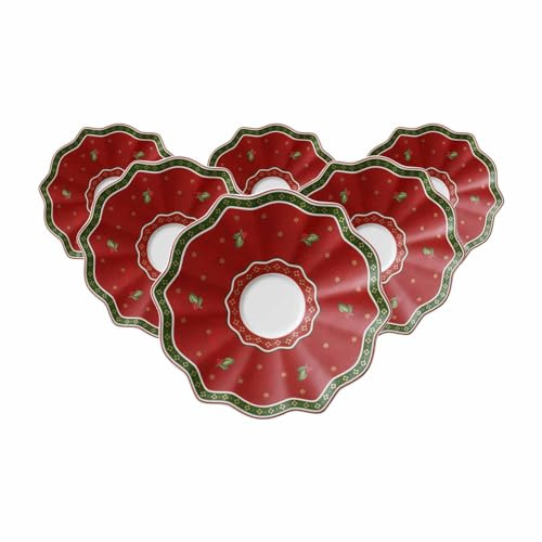 Villeroy & Boch Toy's Delight - Set di 6 piattini da caffè, 19 cm, in porcellana di alta qualità, colore: Rosso