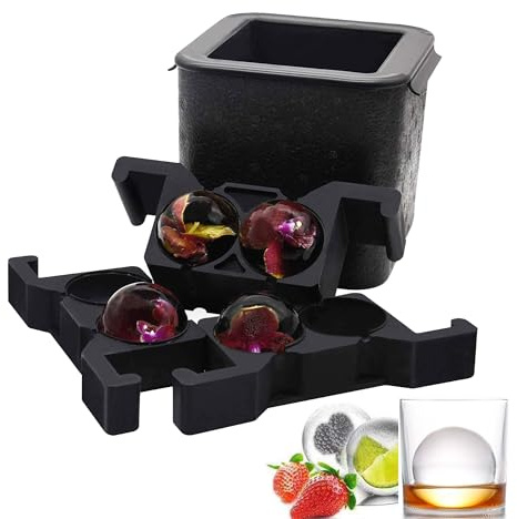 Kristall klare Eiskugel Maschine, Jumbo-Eisbäll, kugelförm Whisky-Tablettformmaschine für Eisbälle, blasenfrei mit einer Kapazität von 2,36-Zoll-Bällen für Cocktails und Getränke zu Hause(4BALL)