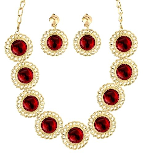 W WIDMANN MILANO Party Fashion 50373 - Set de Reine de la Renaissance pour Femmes Adultes, Collier et Boucles d'oreilles avec Pierres précieuses, fêtes médiévales, Carnaval, fêtes à thème